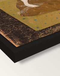 Frost by Hugo Simberg framed canvas, corner close-up: a black floating frame with a shadow gap round the canvas