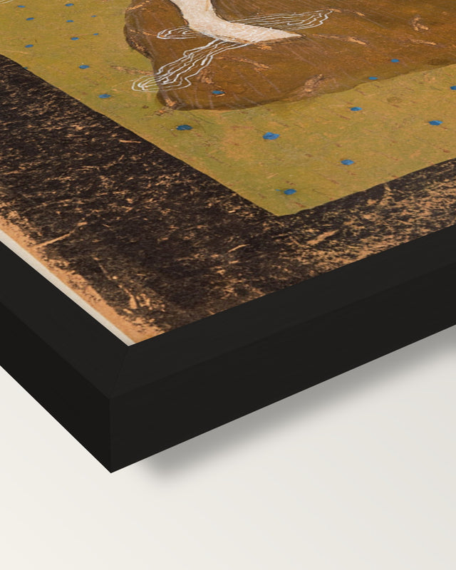 Frost by Hugo Simberg framed print, corner close-up: black moulding, mitred, the print set just below its edge