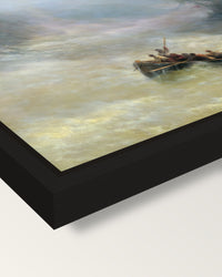 Rainbow by Ivan Aivazovsky framed canvas, corner close-up: a black floating frame with a shadow gap round the canvas