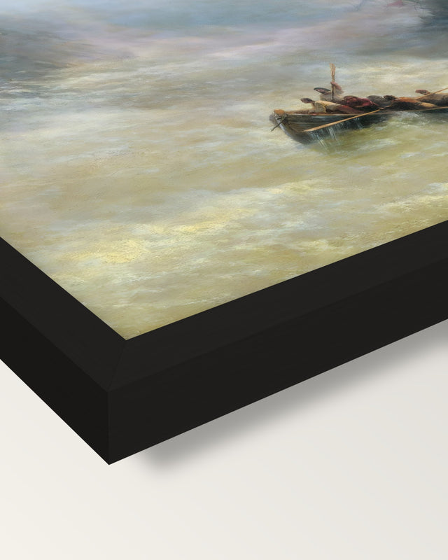 Rainbow by Ivan Aivazovsky framed print, corner close-up: black moulding, mitred, the print set just below its edge