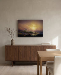 The Ninth Wave by Ivan Aivazovsky in a black frame above a walnut sideboard in a dining room