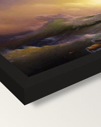 The Ninth Wave by Ivan Aivazovsky framed print, corner close-up: black moulding, mitred, the print set just below its edge