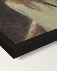 Forester by Ivan Kramskoi framed canvas, corner close-up: a black floating frame with a shadow gap round the canvas