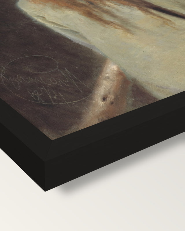Forester by Ivan Kramskoi framed print, corner close-up: black moulding, mitred, the print set just below its edge