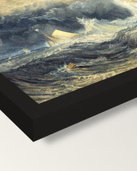 Bell Rock Lighthouse by Turner framed print, corner close-up: black moulding, mitred, the print set just below its edge