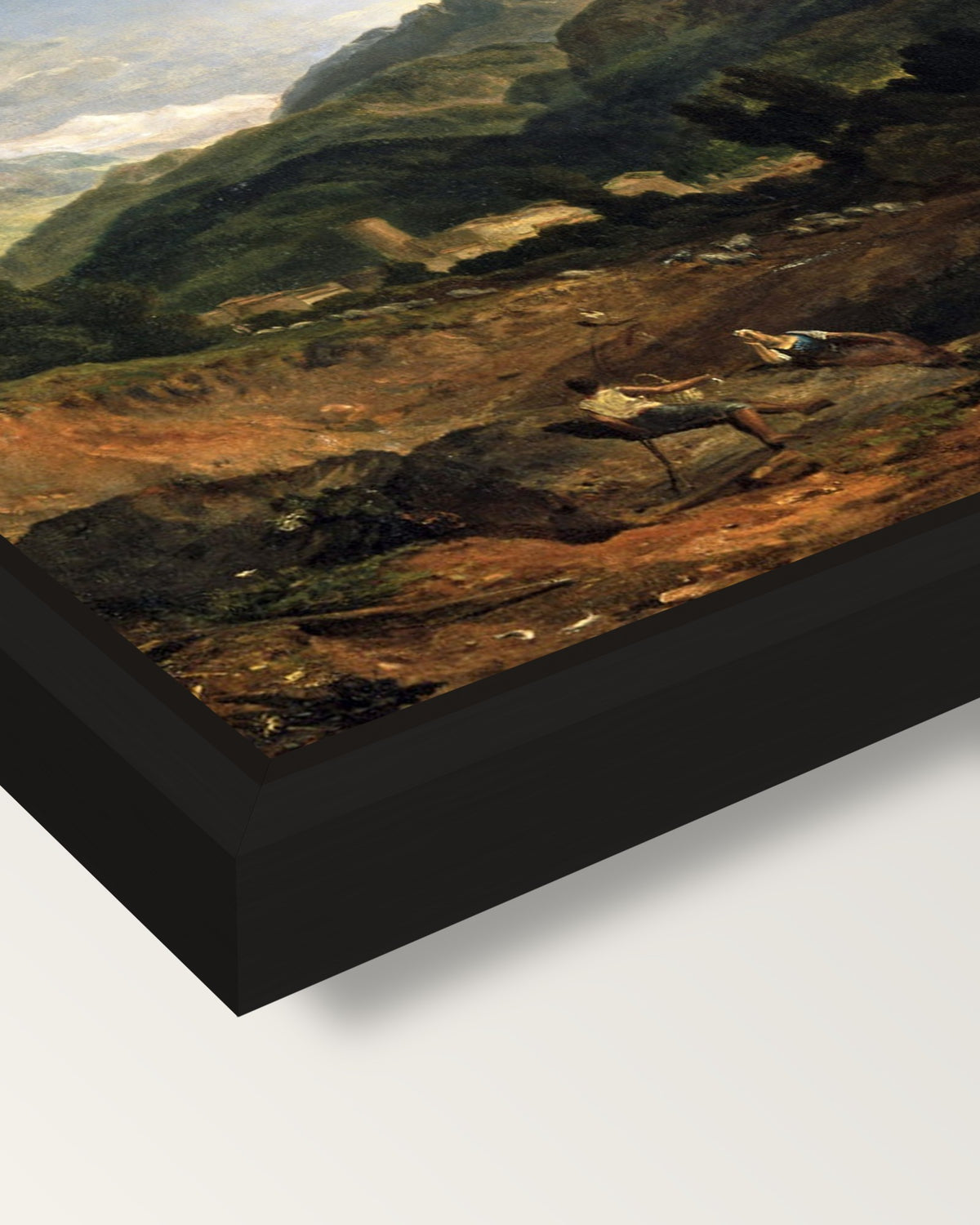 Bonneville, Savoy by Turner framed canvas, corner close-up: a black floating frame with a shadow gap round the canvas