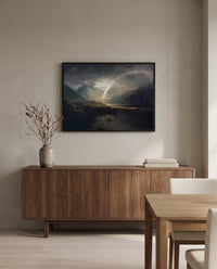 Buttermere Lake by J. M. W. Turner in a black frame above a walnut sideboard in a dining room