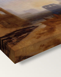 Claudian Harbour Scene by J. M. W. Turner on stretched canvas, corner close-up: the painting mirror-wrapped round the sides