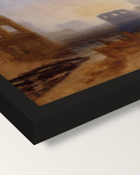 Claudian Harbour Scene by Turner framed print, corner close-up: black moulding, mitred, the print set just below its edge