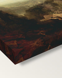 Crossing the Brook by J. M. W. Turner on stretched canvas, corner close-up: the painting mirror-wrapped round the sides