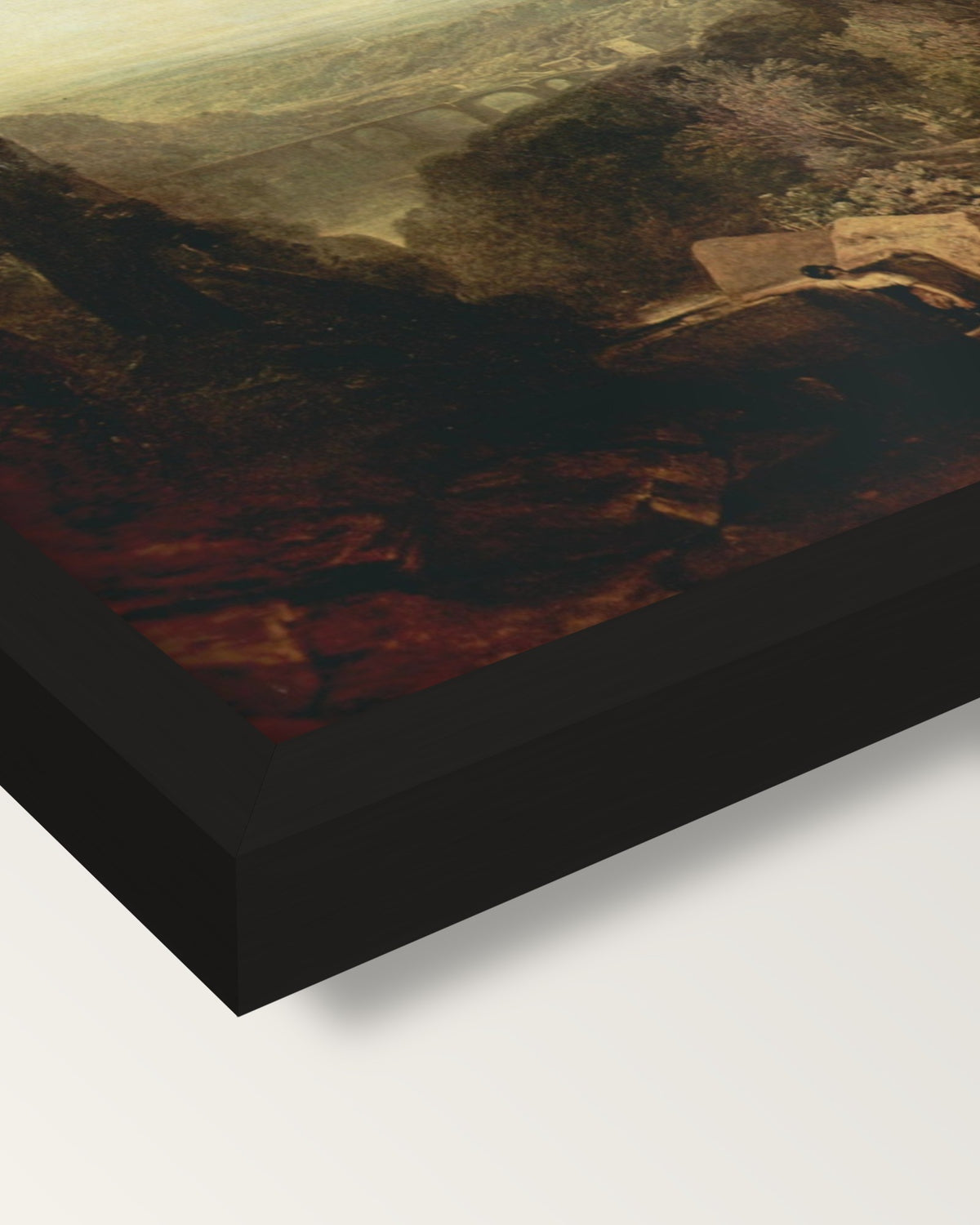 Crossing the Brook by Turner framed print, corner close-up: black moulding, mitred, the print set just below its edge