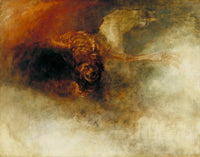 Death on a Pale Horse by J. M. W. Turner: a pale skeleton draped over a dark horse in a fiery red and gold haze