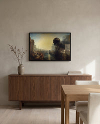Dido building Carthage by J. M. W. Turner in a black frame above a walnut sideboard in a dining room