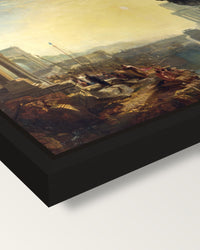 Dido building Carthage by Turner framed canvas, corner close-up: a black floating frame with a shadow gap round the canvas