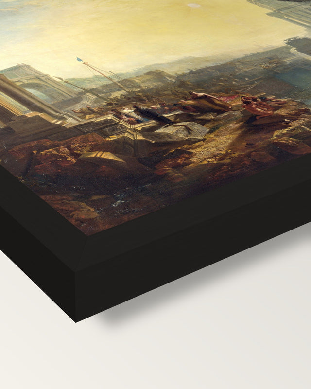 Dido building Carthage by Turner framed print, corner close-up: black moulding, mitred, the print set just below its edge