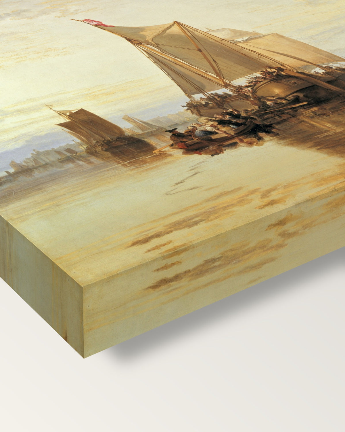 Dort Packet-Boat Becalmed by Turner on stretched canvas, corner close-up: the painting mirror-wrapped round the sides