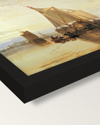 Dort Packet-Boat Becalmed by Turner framed print, corner close-up: black moulding, mitred, the print set just below its edge