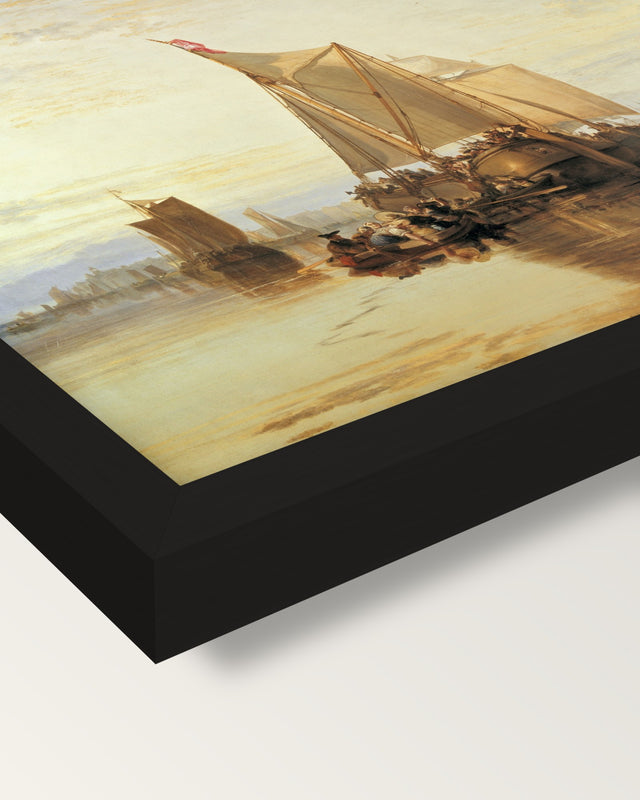 Dort Packet-Boat Becalmed by Turner framed print, corner close-up: black moulding, mitred, the print set just below its edge