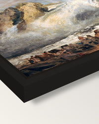 Fall of the Rhine by Turner framed canvas, corner close-up: a black floating frame with a shadow gap round the canvas
