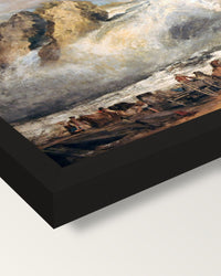 Fall of the Rhine by J. M. W. Turner framed print, corner close-up: black moulding, mitred, the print set just below its edge