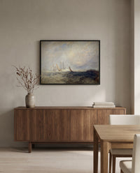 Port Ruysdael by J. M. W. Turner in a black frame above a walnut sideboard in a dining room