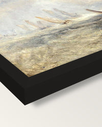 Port Ruysdael by J. M. W. Turner framed print, corner close-up: black moulding, mitred, the print set just below its edge