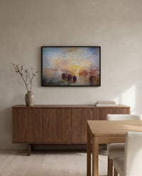 Going to the Ball by J. M. W. Turner in a black frame above a walnut sideboard in a dining room