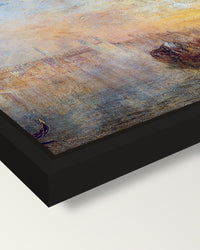 Going to the Ball by Turner framed canvas, corner close-up: a black floating frame with a shadow gap round the canvas