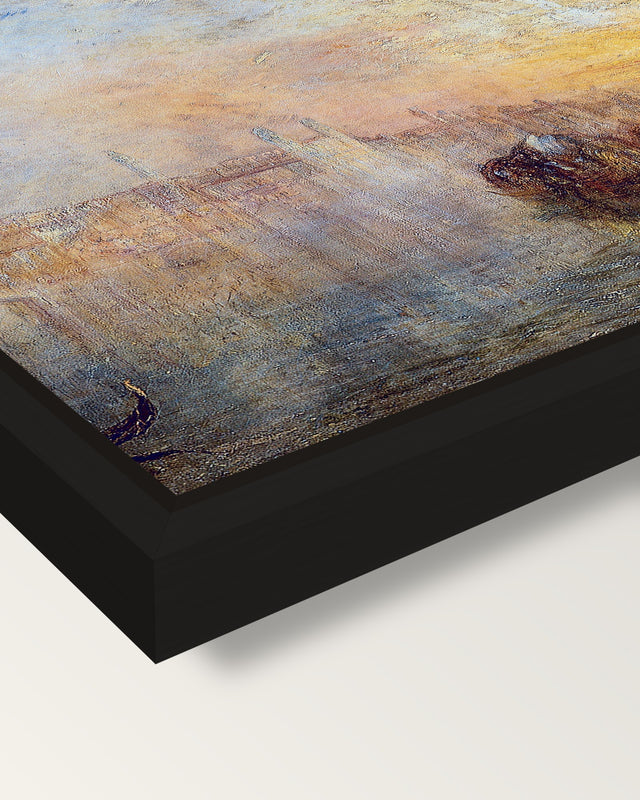 Going to the Ball by Turner framed canvas, corner close-up: a black floating frame with a shadow gap round the canvas