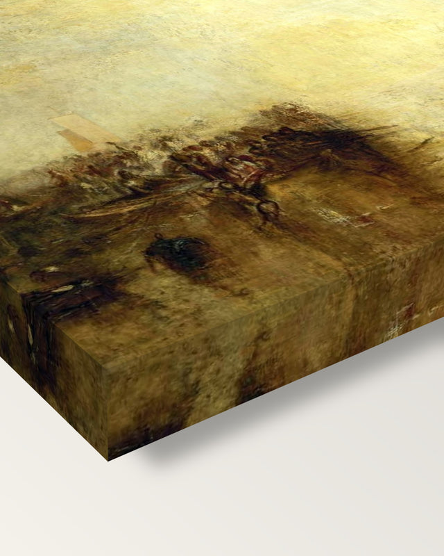 Hurrah for the Erebus! by J. M. W. Turner on stretched canvas, corner close-up: the painting mirror-wrapped round the sides