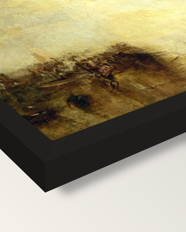 Hurrah for the Erebus! by Turner framed print, corner close-up: black moulding, mitred, the print set just below its edge