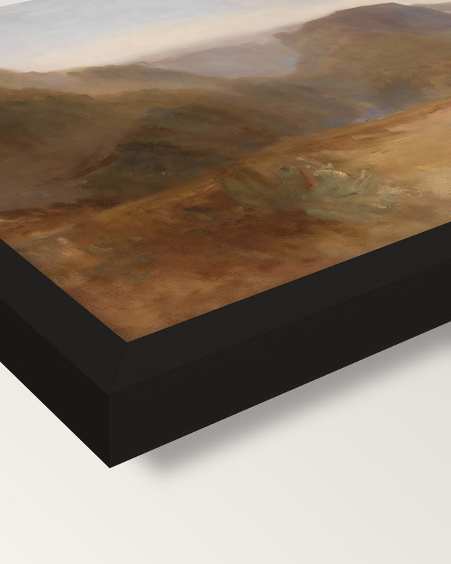 Civita di Bagnoregio by Turner framed print, corner close-up: black moulding, mitred, the print set just below its edge