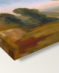Bridge and Tower by J. M. W. Turner on stretched canvas, corner close-up: the painting mirror-wrapped round the sides
