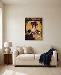 Jessica by J. M. W. Turner framed in natural oak above a cream sofa in a warm living room