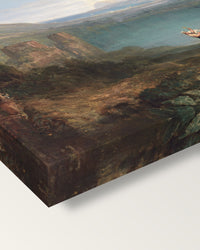 Lake Avernus by J. M. W. Turner on stretched canvas, corner close-up: the painting mirror-wrapped round the sides