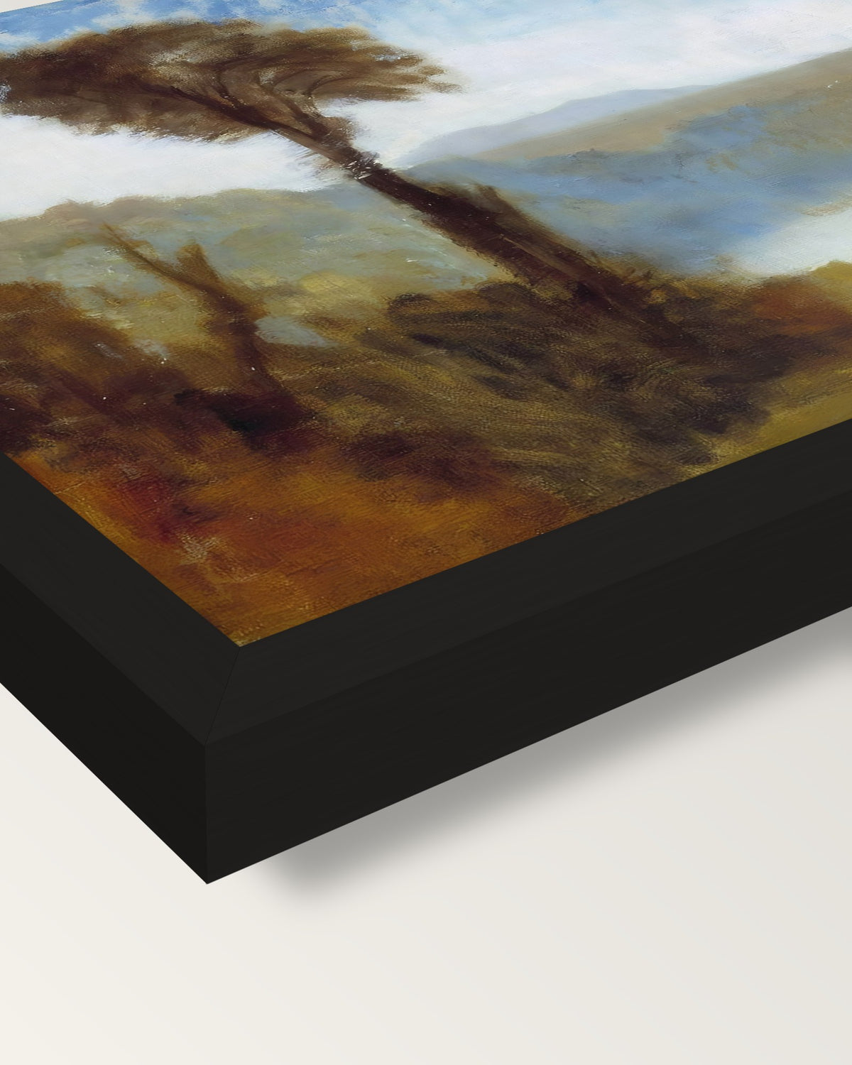 Lake Nemi by J. M. W. Turner framed print, corner close-up: black moulding, mitred, the print set just below its edge