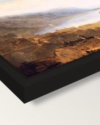 Lake of Geneva by J. M. W. Turner framed canvas, corner close-up: a black floating frame with a shadow gap round the canvas
