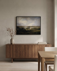 London from Greenwich Park by J. M. W. Turner in a black frame above a walnut sideboard in a dining room
