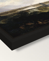 London from Greenwich Park framed canvas, corner close-up: a black floating frame with a shadow gap round the canvas