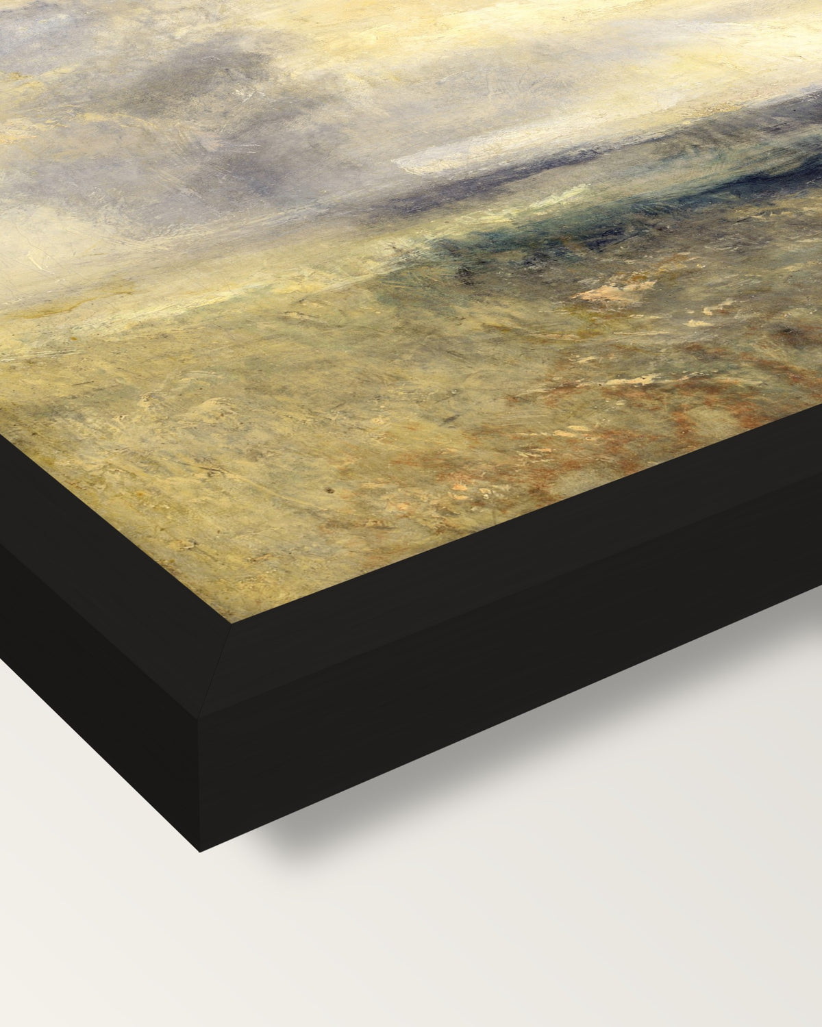 Margate, from the Sea by Turner framed print, corner close-up: black moulding, mitred, the print set just below its edge