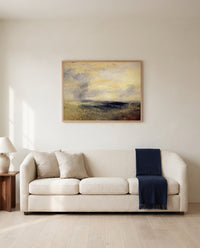 Margate, from the Sea by J. M. W. Turner framed in natural oak above a cream sofa in a warm living room