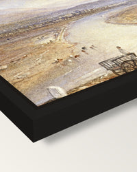 Melrose by J. M. W. Turner framed canvas, corner close-up: a black floating frame with a shadow gap round the canvas