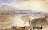 Melrose by Turner: the river Tweed winding through a wide valley below hills, a cart and travellers resting on a hillside