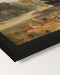 Horses Crossing a River by Turner framed print, corner close-up: black moulding, mitred, the print set just below its edge