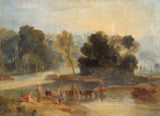 Men with Horses Crossing a River by J. M. W. Turner: horses led through a shallow river, dark trees and a pale sky behind