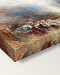 Mercury and Aeneas by J. M. W. Turner on stretched canvas, corner close-up: the painting mirror-wrapped round the sides