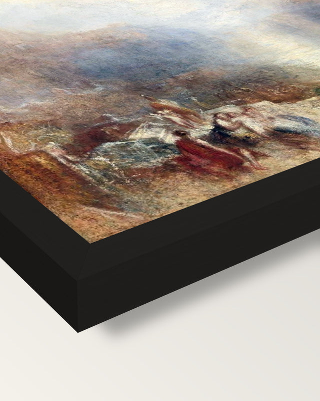 Mercury and Aeneas by Turner framed print, corner close-up: black moulding, mitred, the print set just below its edge