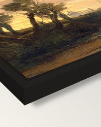 Newark Abbey by J. M. W. Turner framed canvas, corner close-up: a black floating frame with a shadow gap round the canvas