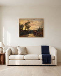 Newark Abbey by J. M. W. Turner framed in natural oak above a cream sofa in a warm living room