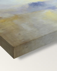 Norham Castle, Sunrise by J. M. W. Turner on stretched canvas, corner close-up: the painting mirror-wrapped round the sides
